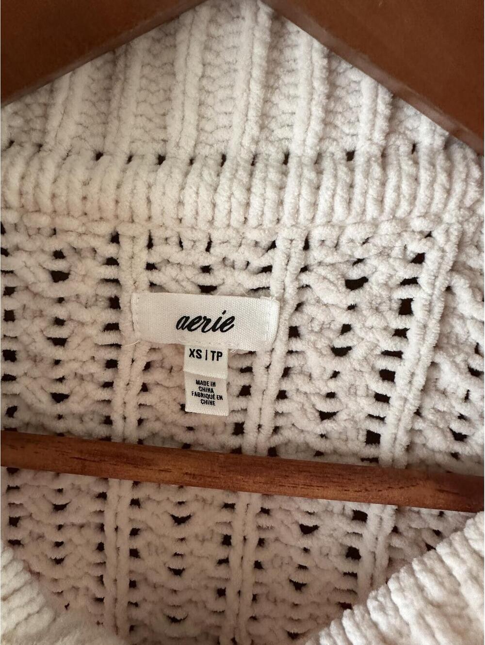Aerie Cable Car Quarter Zip Chunky Sweater In Toasted Coconut Cream Women’s XS - Picture 7 of 15